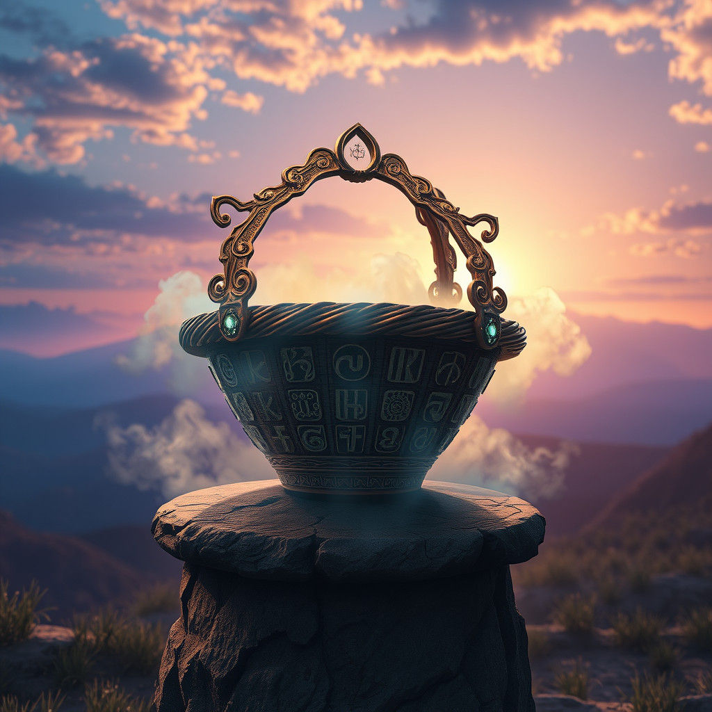 Ornate Mystical Basket with Ethereal Runes