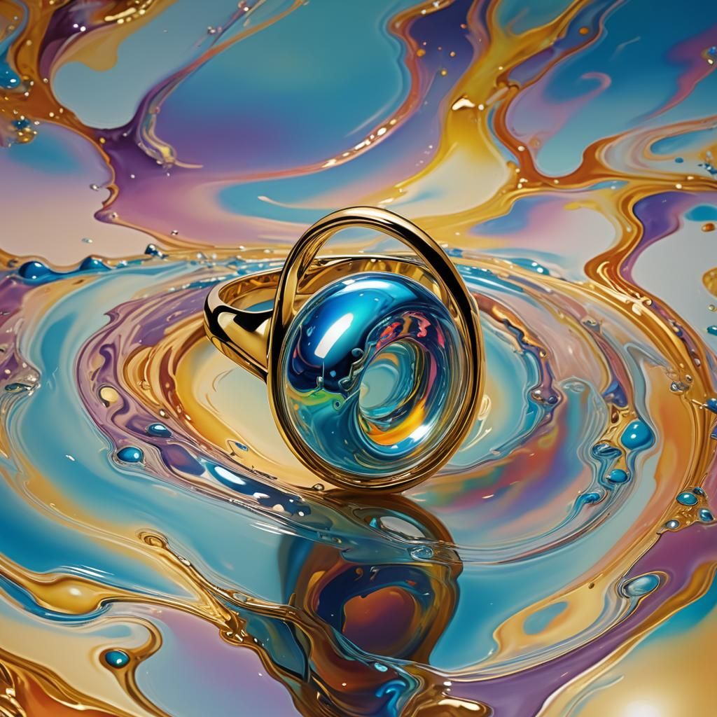 Iridescent Ring Protects World: A Surrealist Oil Painting