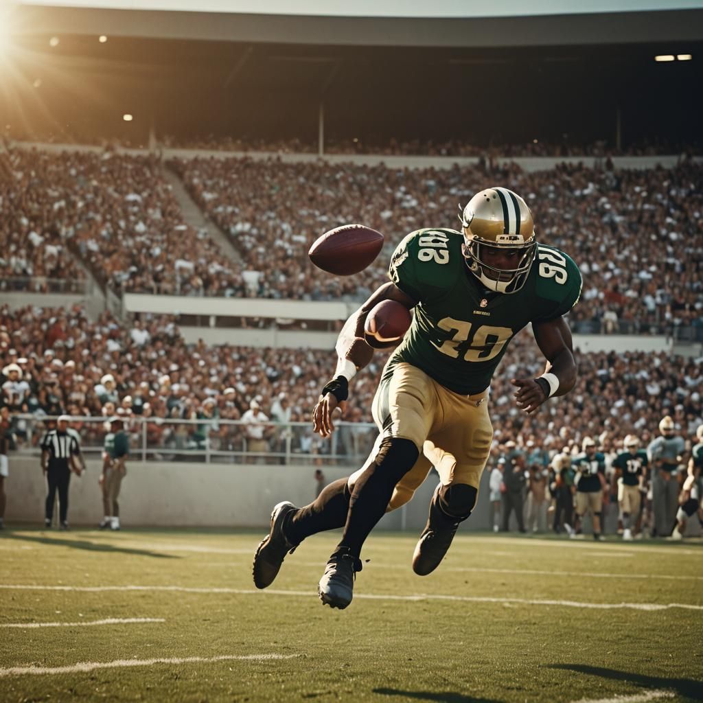 NFL Player Mid-Air Tackle, Cinematic Sports Photography