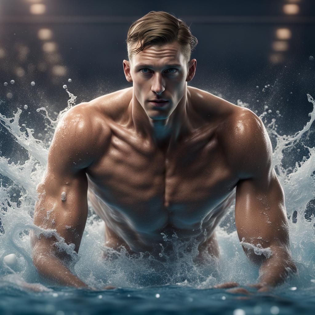 Muscled Olympic Swimmer in Detailed Fantasy Art