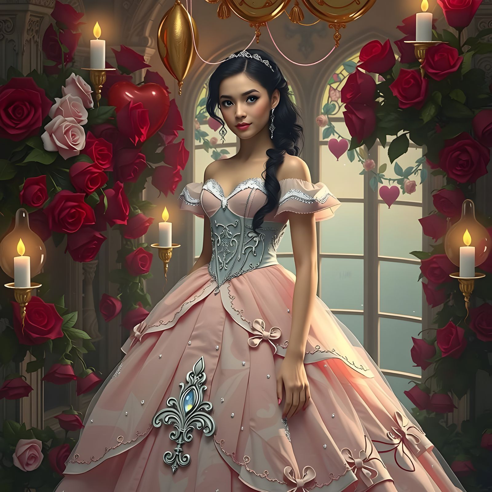 Elegant Valentine's Fantasy with Belle in Whimsical Castle