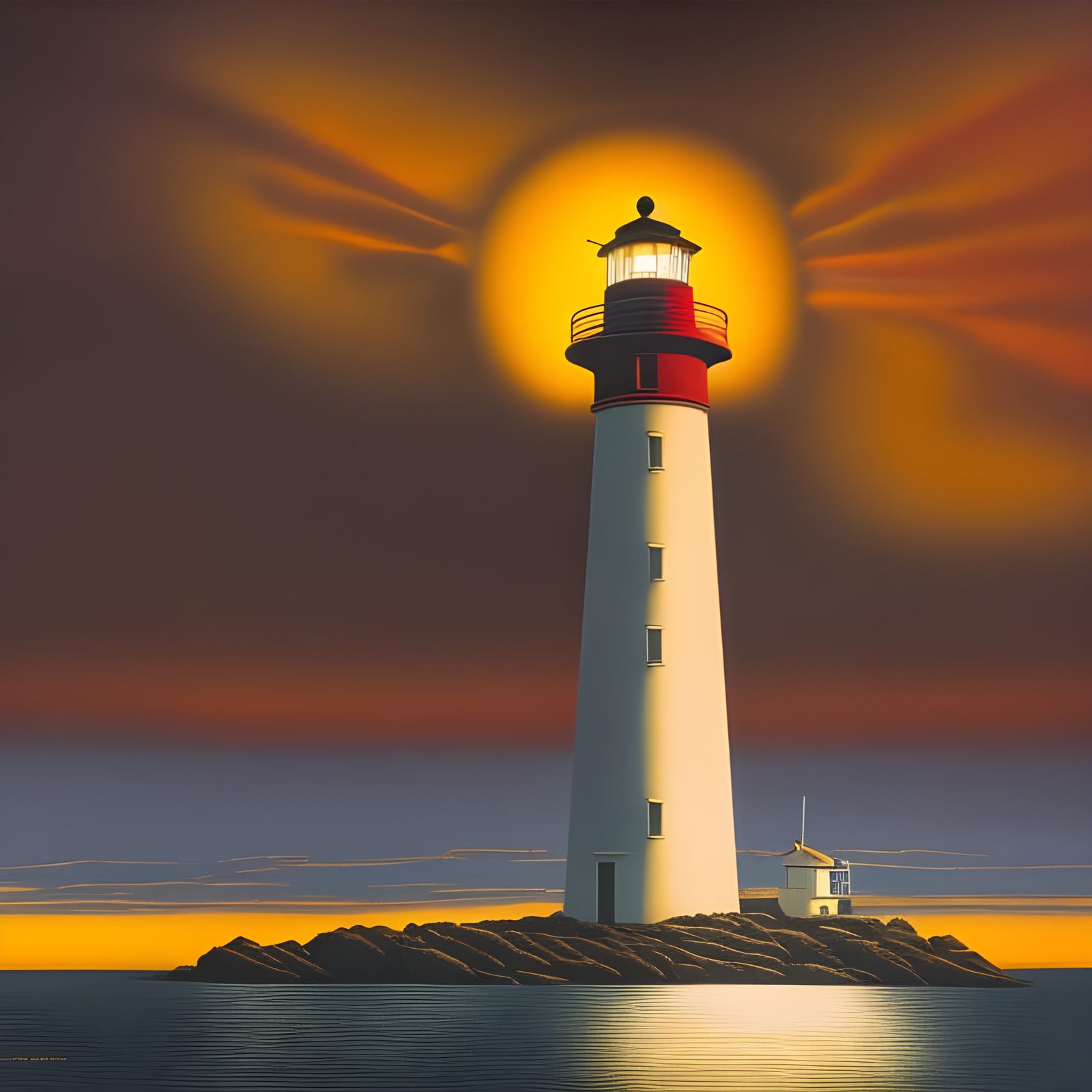 Lighthouse at Sunset: Hyperrealism Meets Romanticism