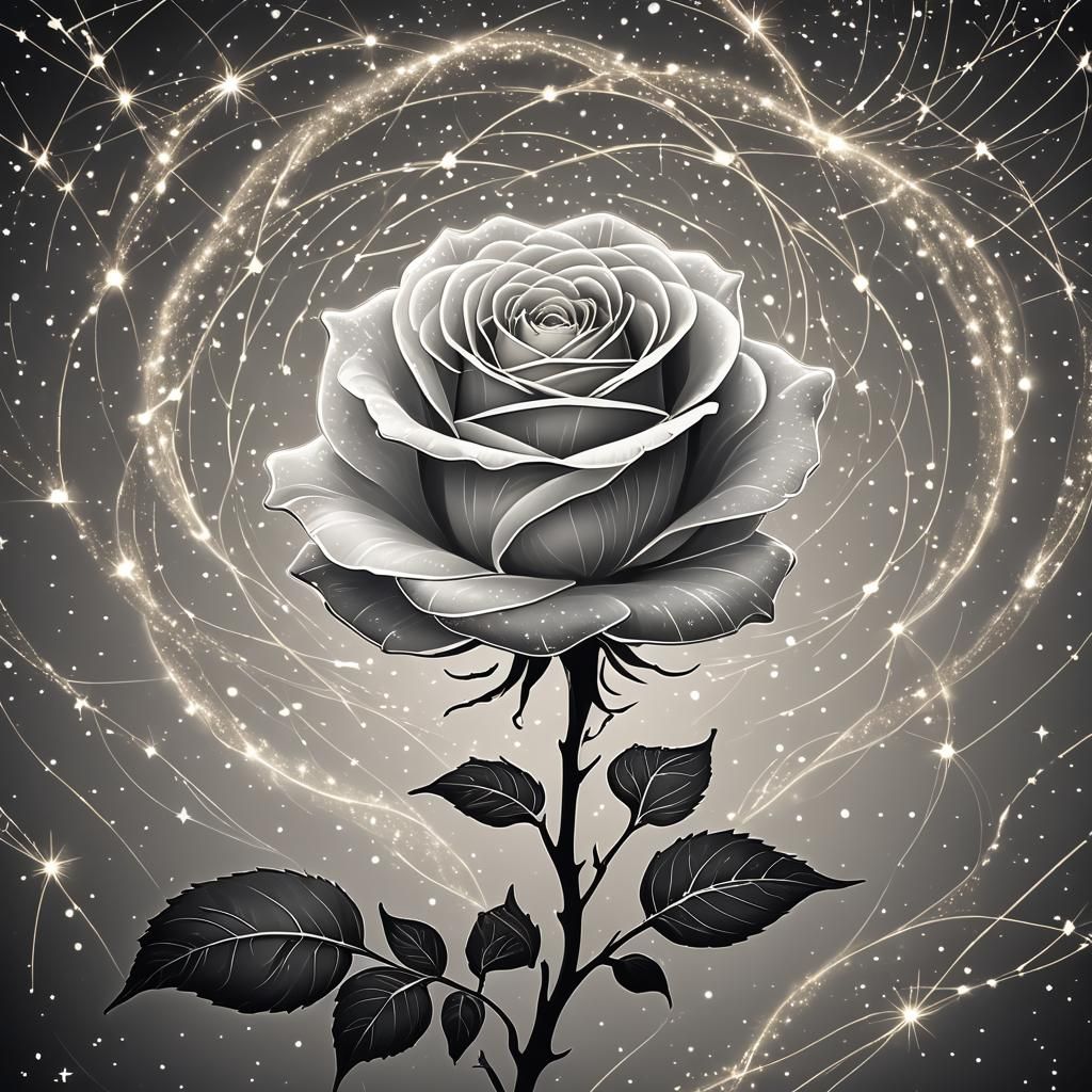 Stardust White Rose Silhouette in Linework Style