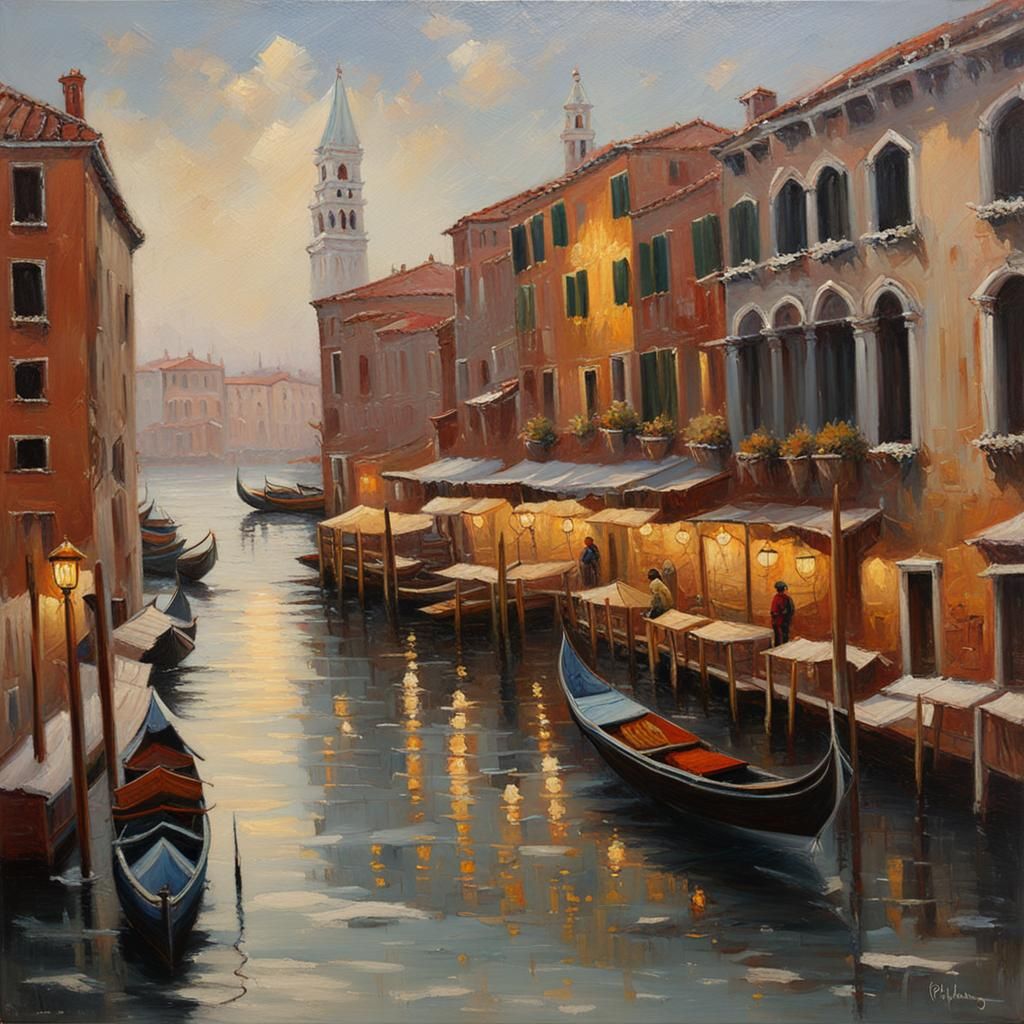 Venice Winter Scene as Oil Painting