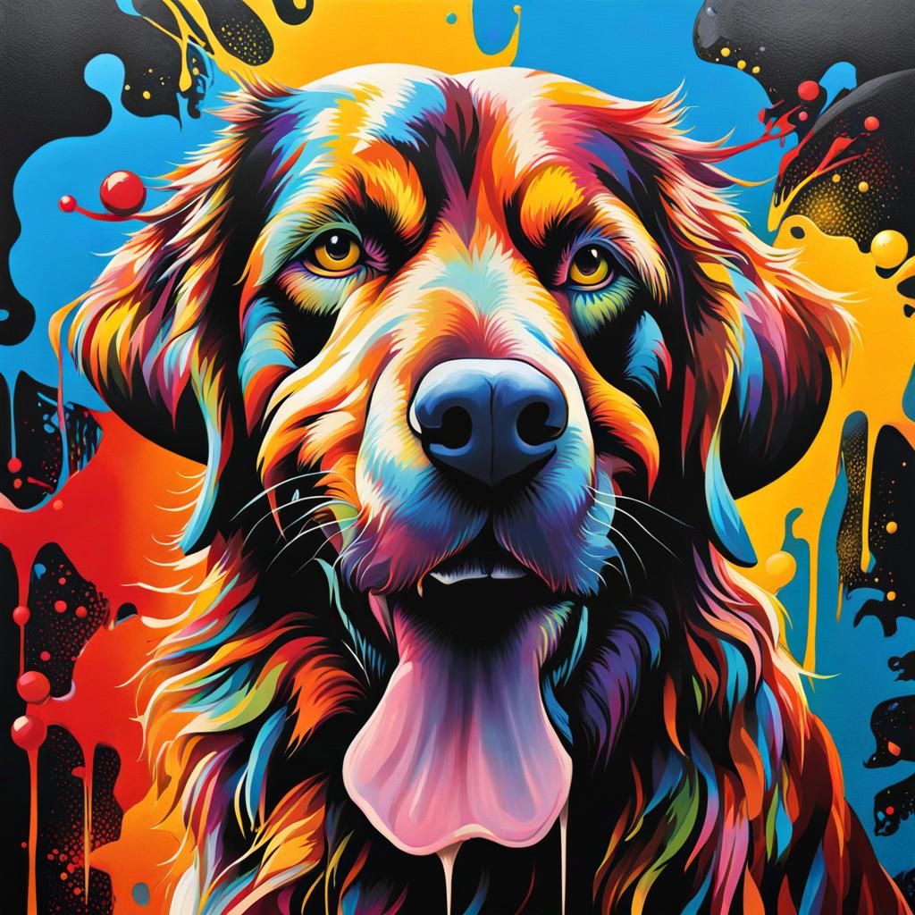 Hyperrealistic Dogs in Sunflowers Graffiti Art