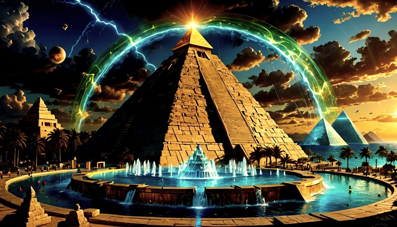 Atlantis Teleportation Device with Emerald Pyramid in Futuri...