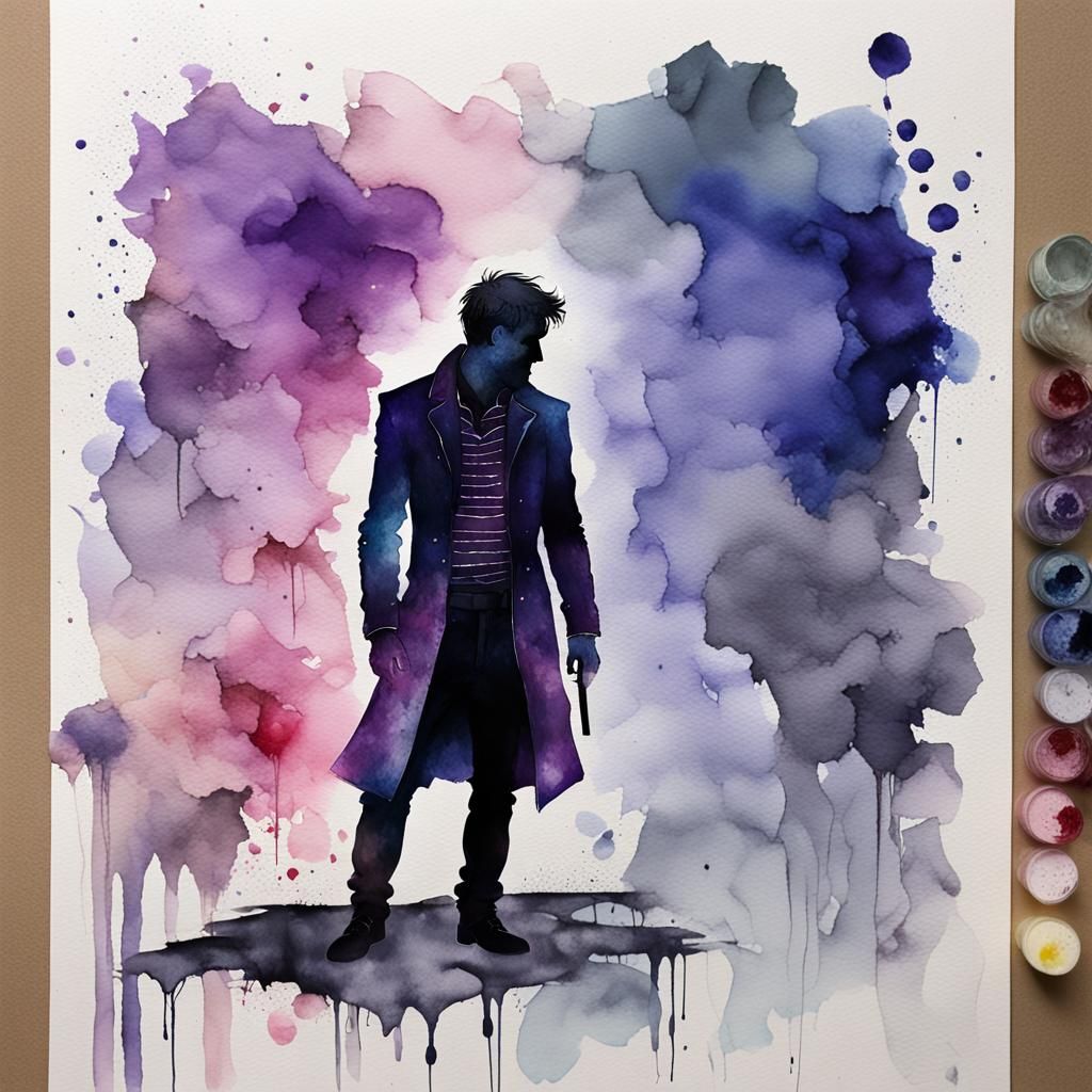 Depressed Silhouette in Watercolors and Alcohol Ink