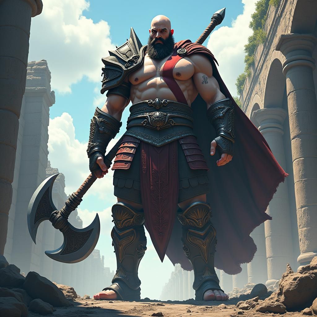 Armored Warrior in Ruins: 3D Anime Fantasy Art