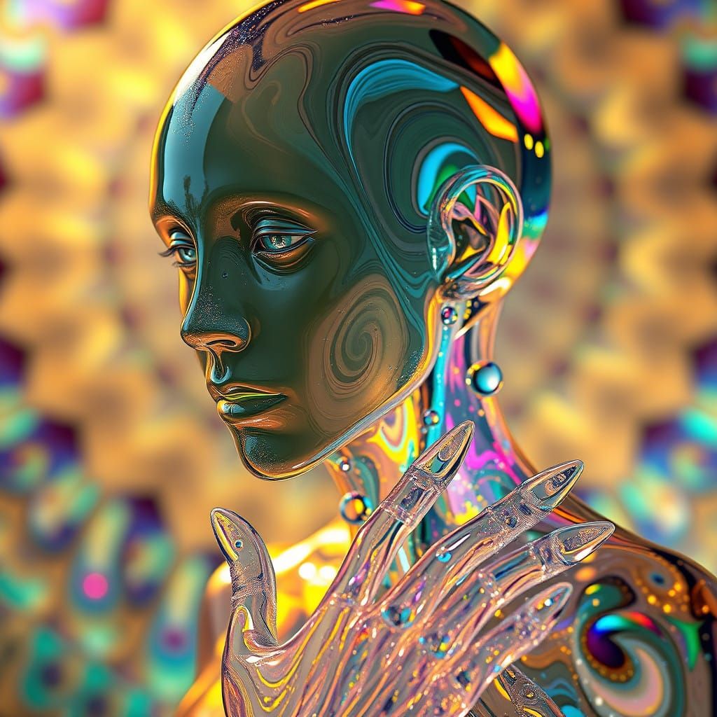 Glass Being with Alchemical Liquids and Shifting Form