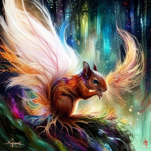 Enchanted Fairy Squirrel in a Sparkling Forest