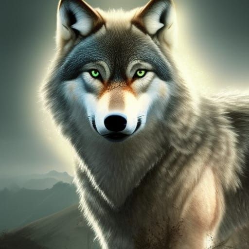 Dramatic Female Wolf with Red Eyes