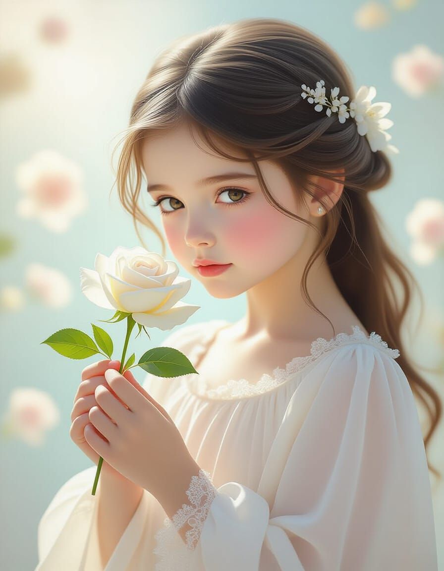 Ethereal Girl with Rose in Soft Focus