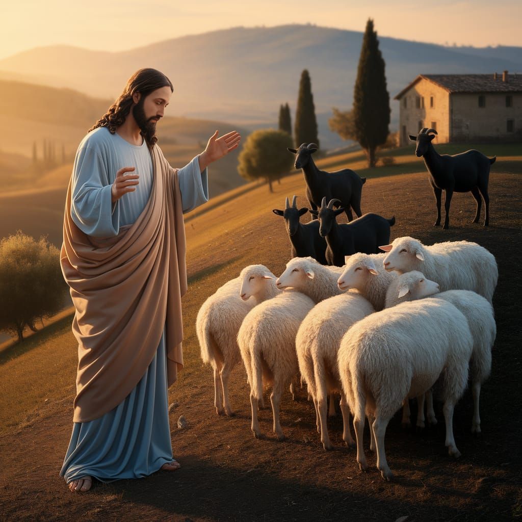Jesus Christ, Sheep and Goats in Caravaggio Style