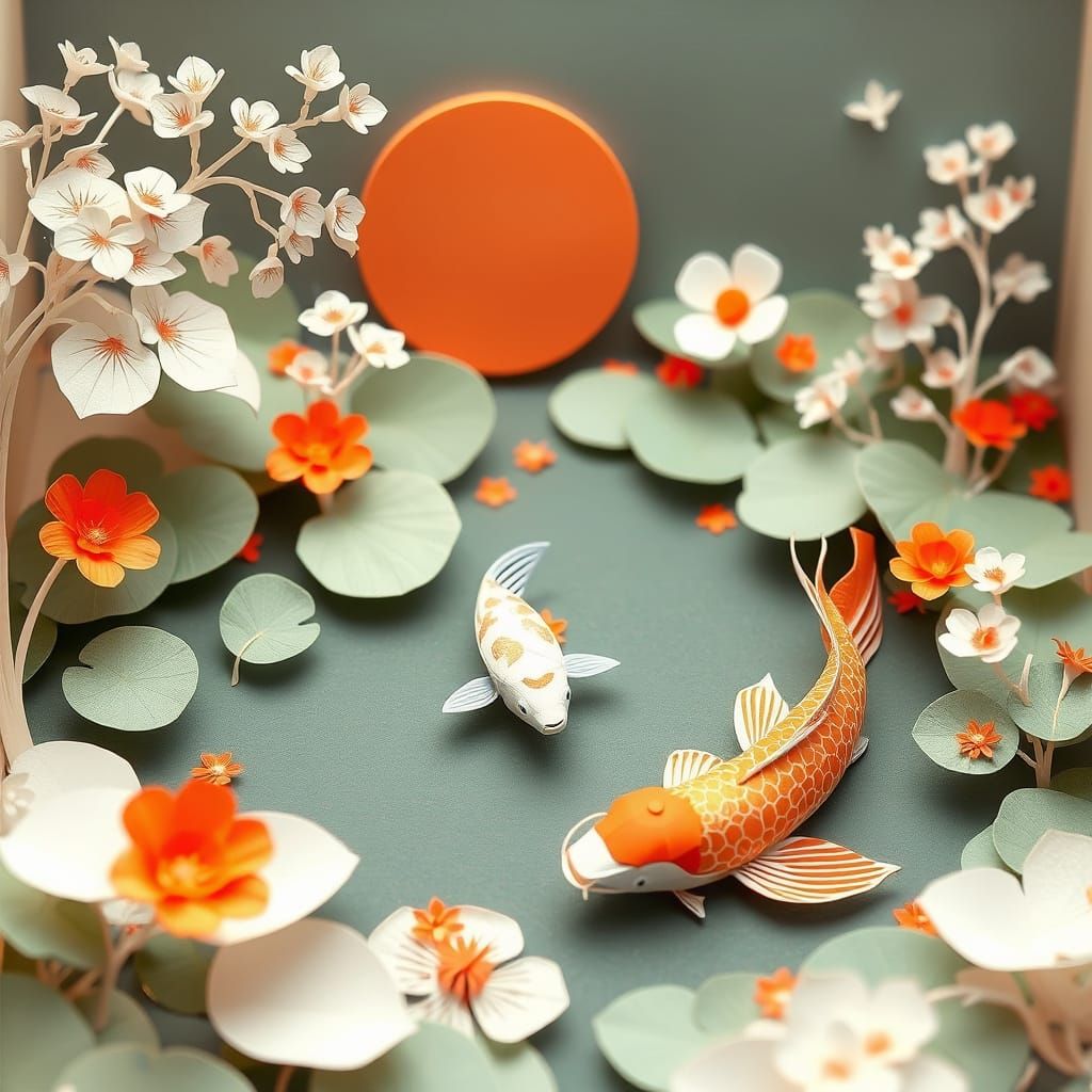 Kirigami Koi Pond: Intricate Papercraft Art