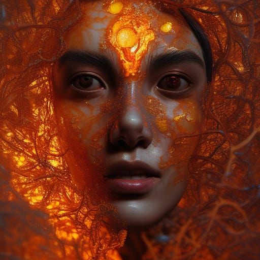 Majestic Amber Humanoid Portrait in Fantasy Art Style