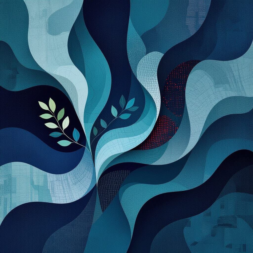 Abstract Surreal Digital Art in Blue Tones