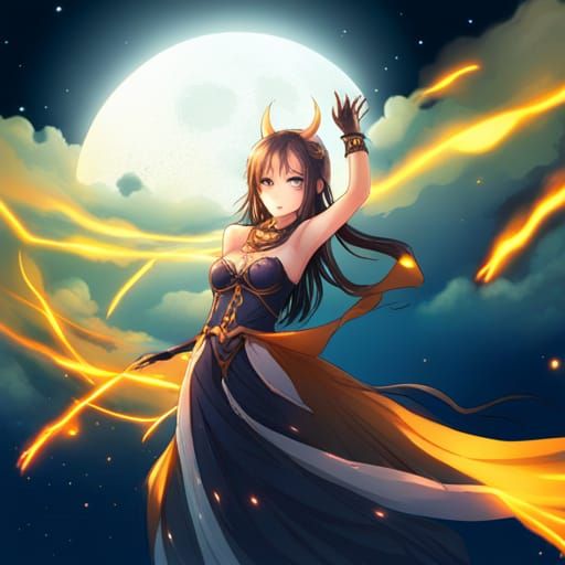 Anime Moon Goddess in Manga Key Visual Style