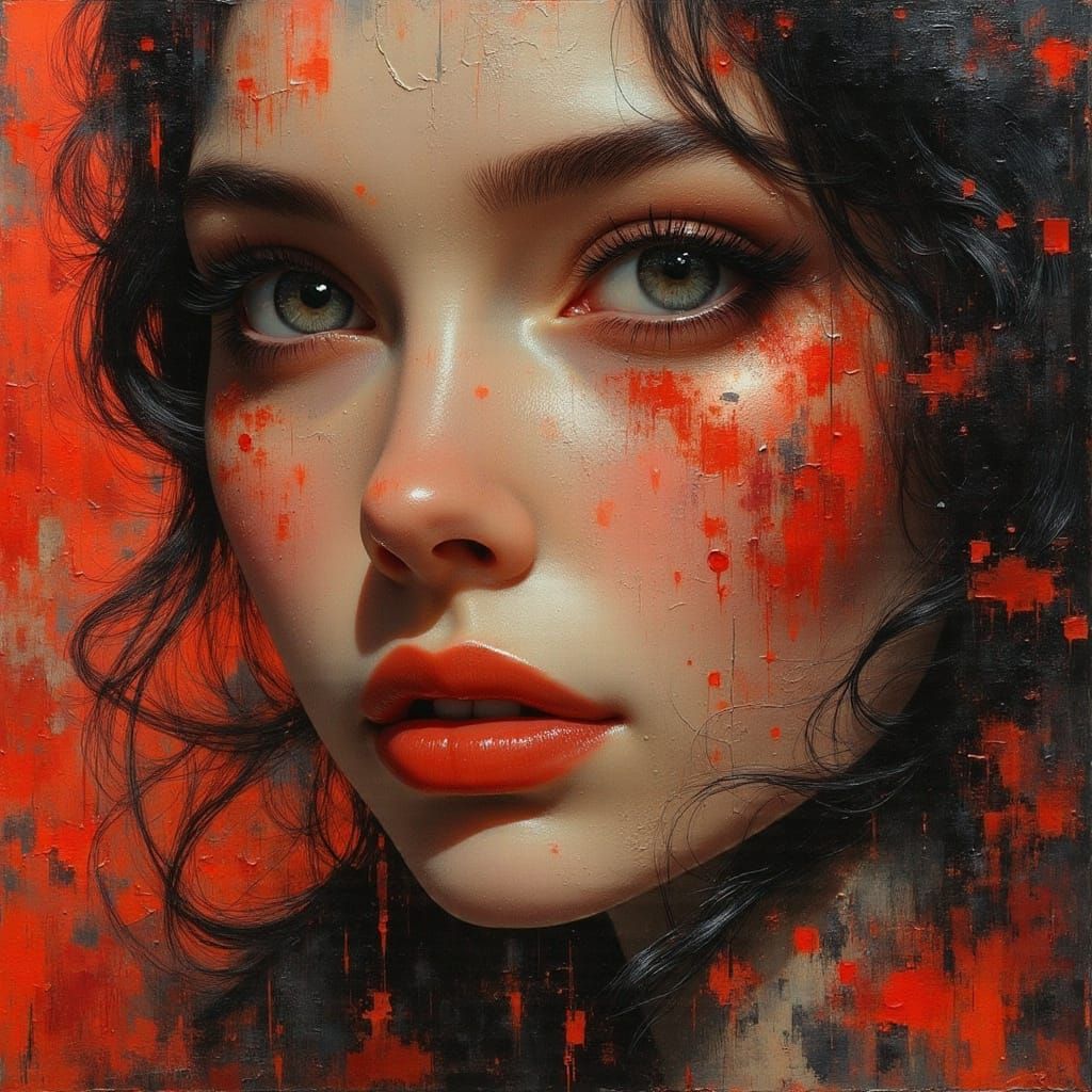 Dramatic Portrait with Textured Impasto Oil Painting