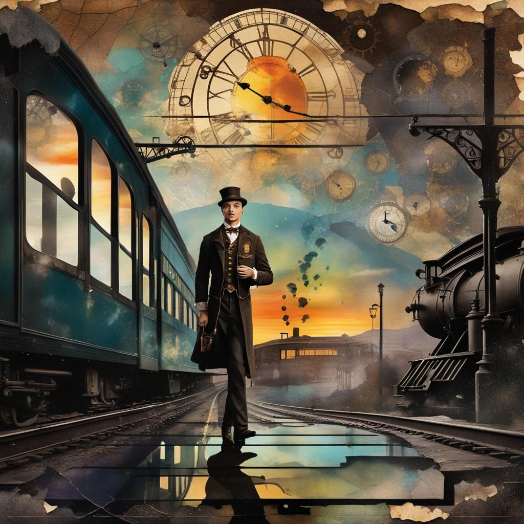 Train Station Master Pin-Up in Steampunk Art Deco Style