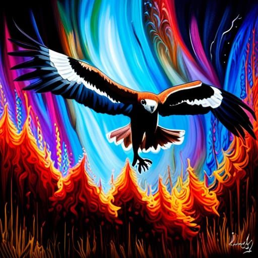 Eagle Hunting Rabbit, Graffiti Art Style