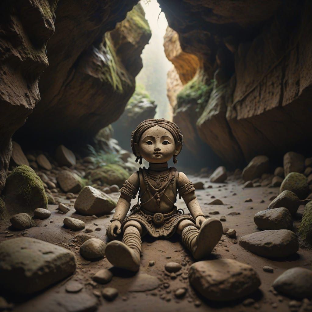 Antique Clay Doll in Abandoned Cave