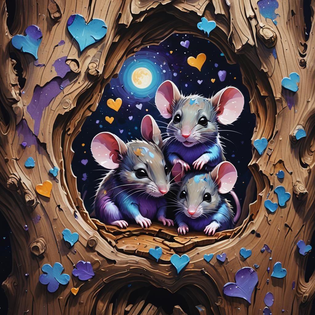 Whimsical Mice Sleeping in Moonlight: Graffiti Art
