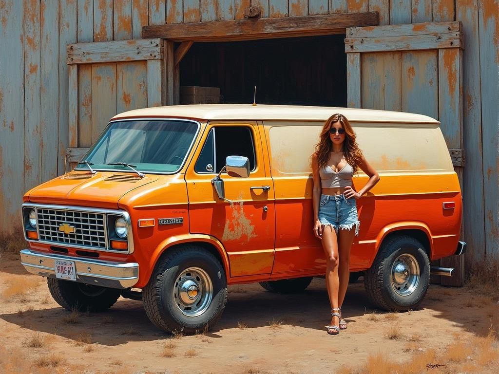 Raquel Welch and Custom Van: Impressionist Painting