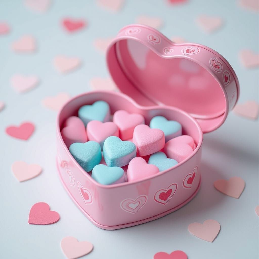 Heart-Shaped Candies in Dreamy Digital Art Style