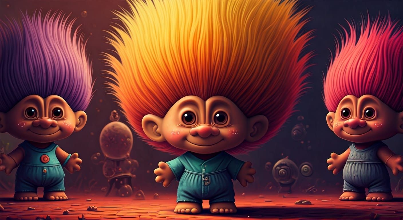 Colorful Troll Dolls in Pop Surrealist Style