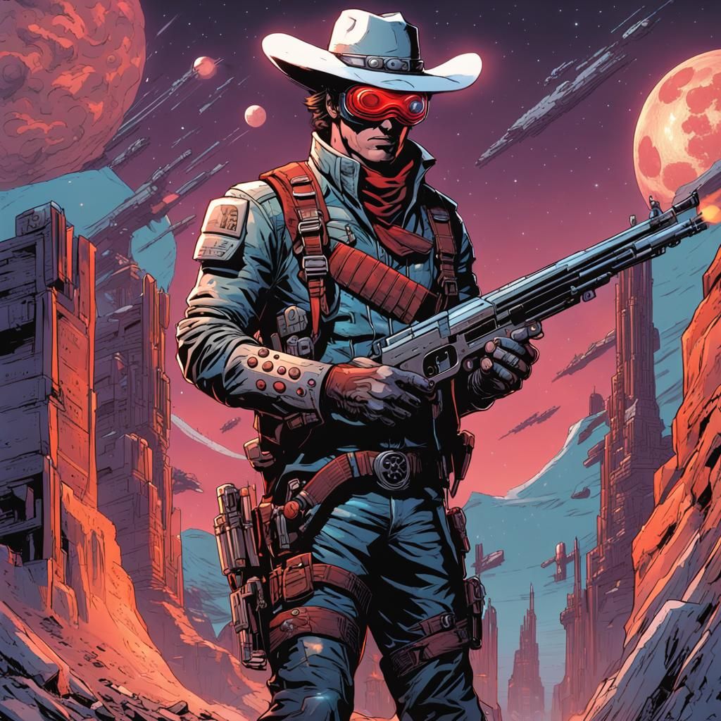 Futuristic Cowboy on the Moon: Comic Book Art