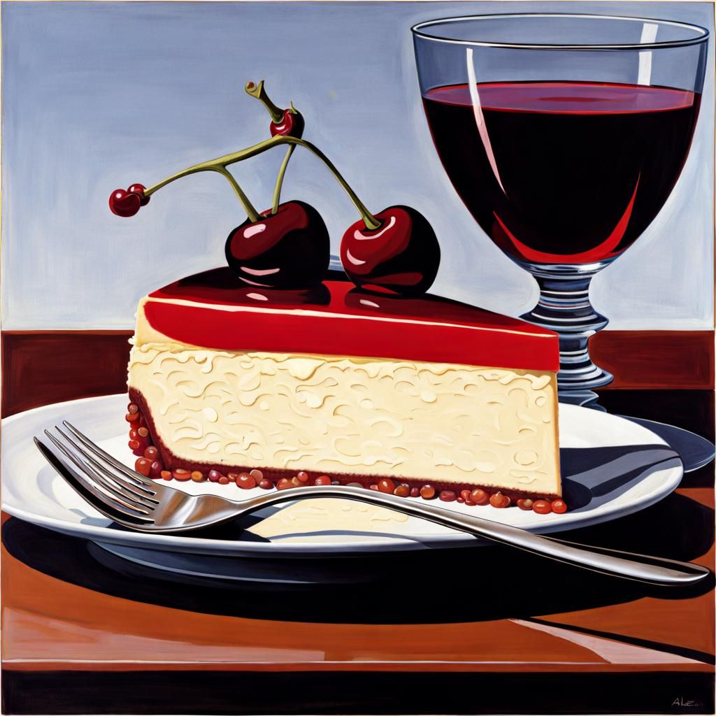 Cherry Cheesecake Still Life in Realist Style
