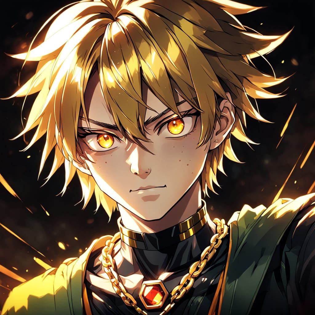 Anime-Style Portrait of a Cool Boy with Gold Necklace
