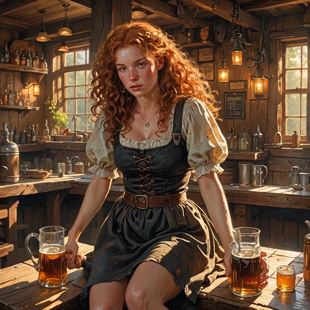 Tavern Wench in Golden Light: Hyperrealistic Fantasy Art