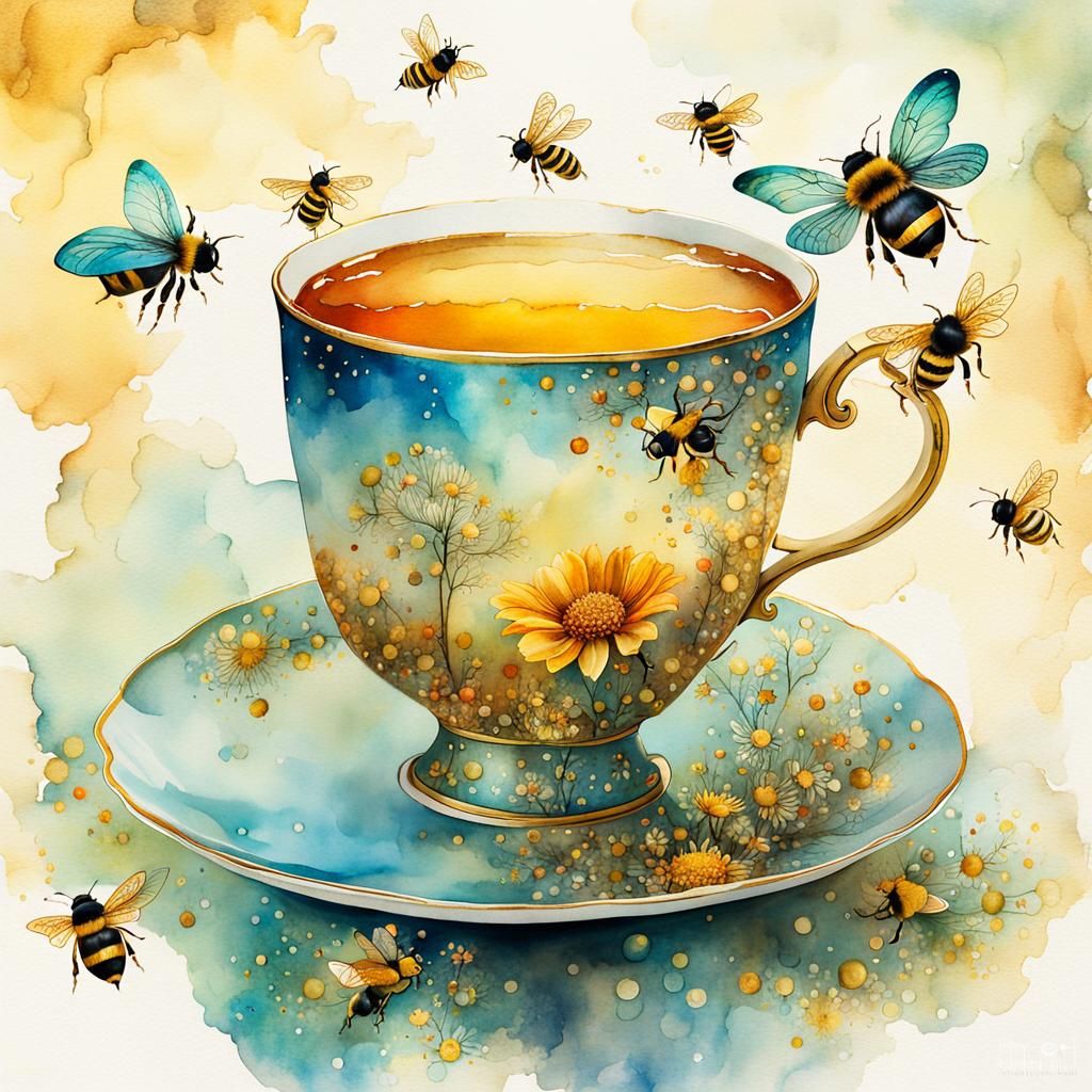 Whimsical Watercolor Tea Party with Bees