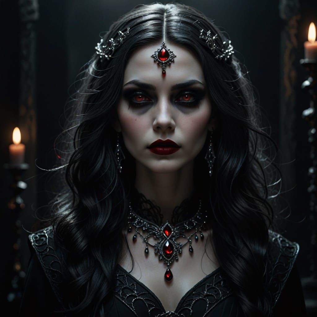 Gothic Dark Goddess in Black Dress