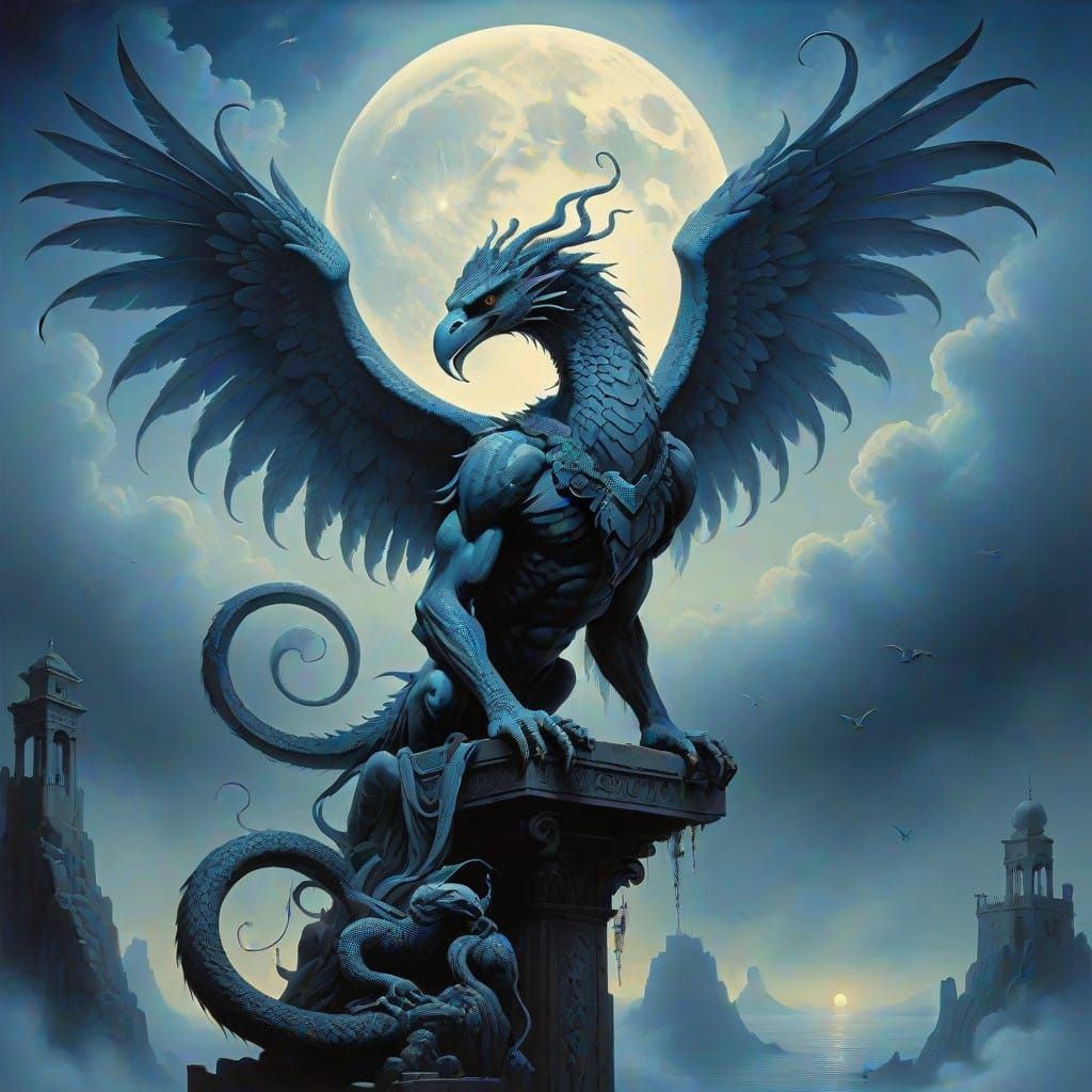 Mythical Hybrid Soars Through Ethereal Skies