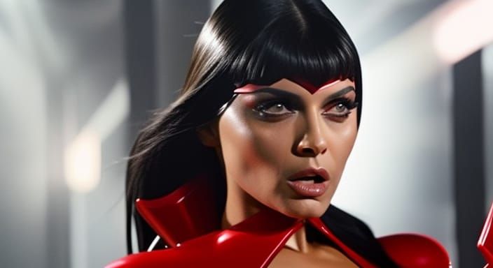 Crimson Bikini Portrait in Abstract Expressionism Style