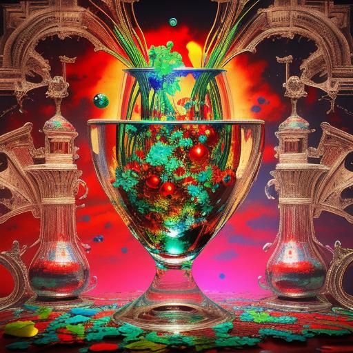 Photorealistic Sky with Glass Orbs and Wineglass