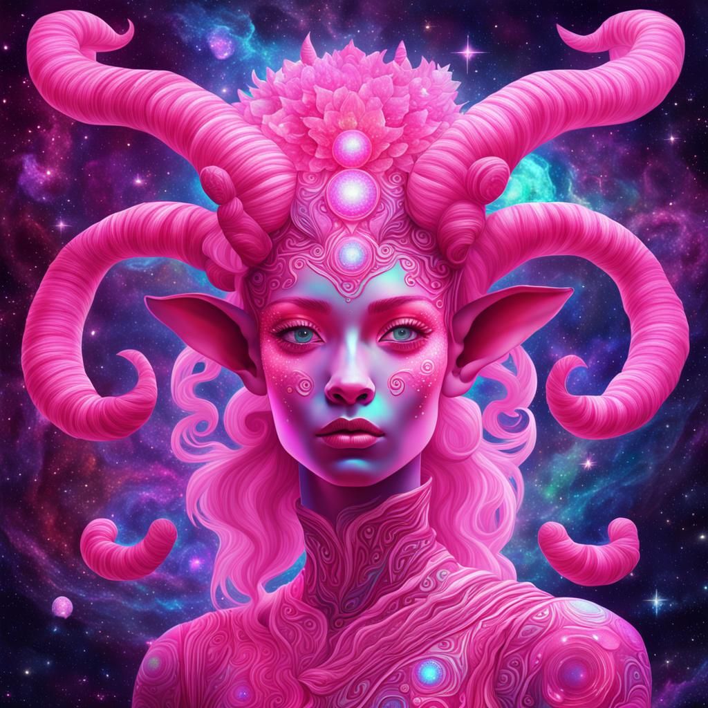 Pink Space Faun in Cosmic Astral Illustration