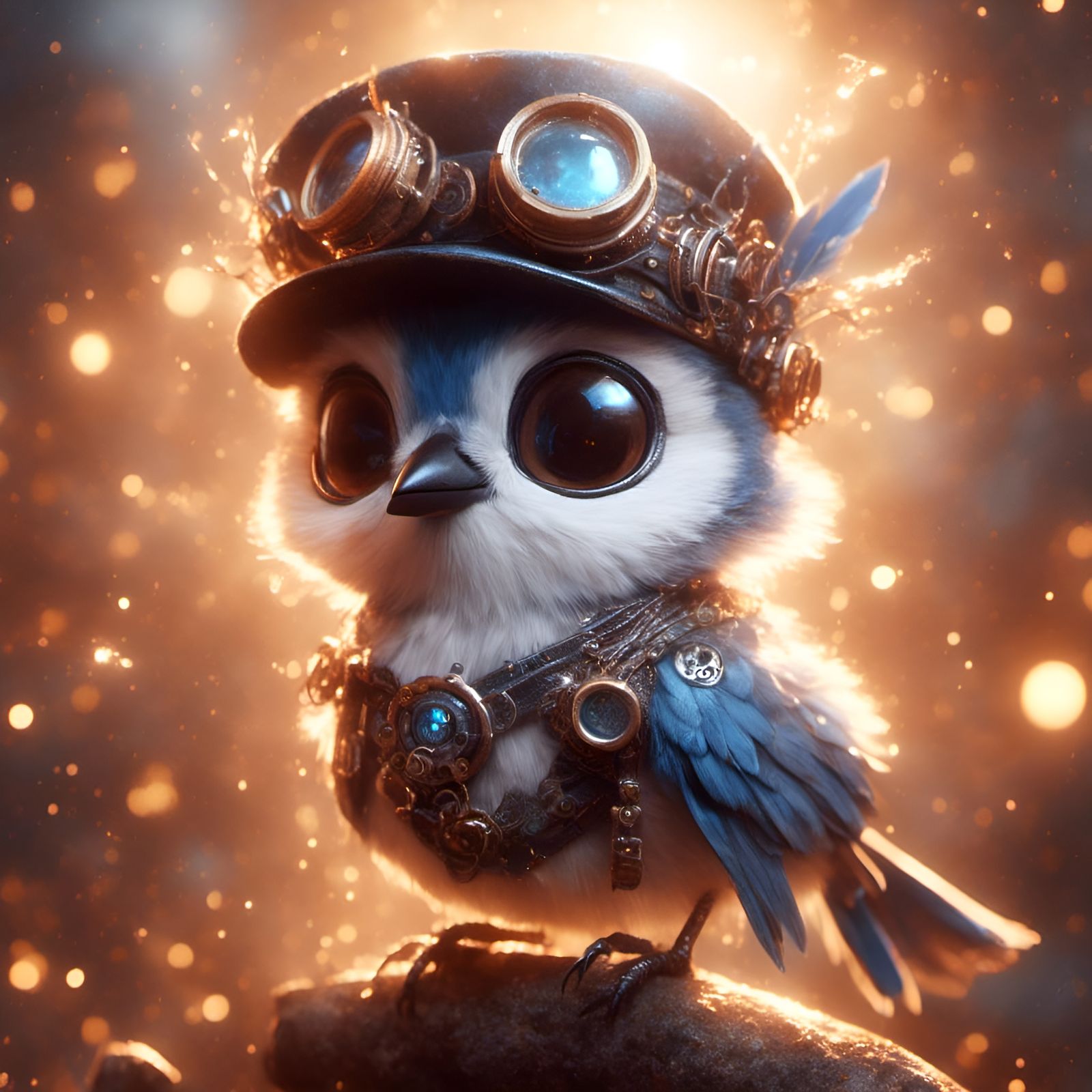 Chibi Steampunk Blue Jay Portrait in Fantasy Style