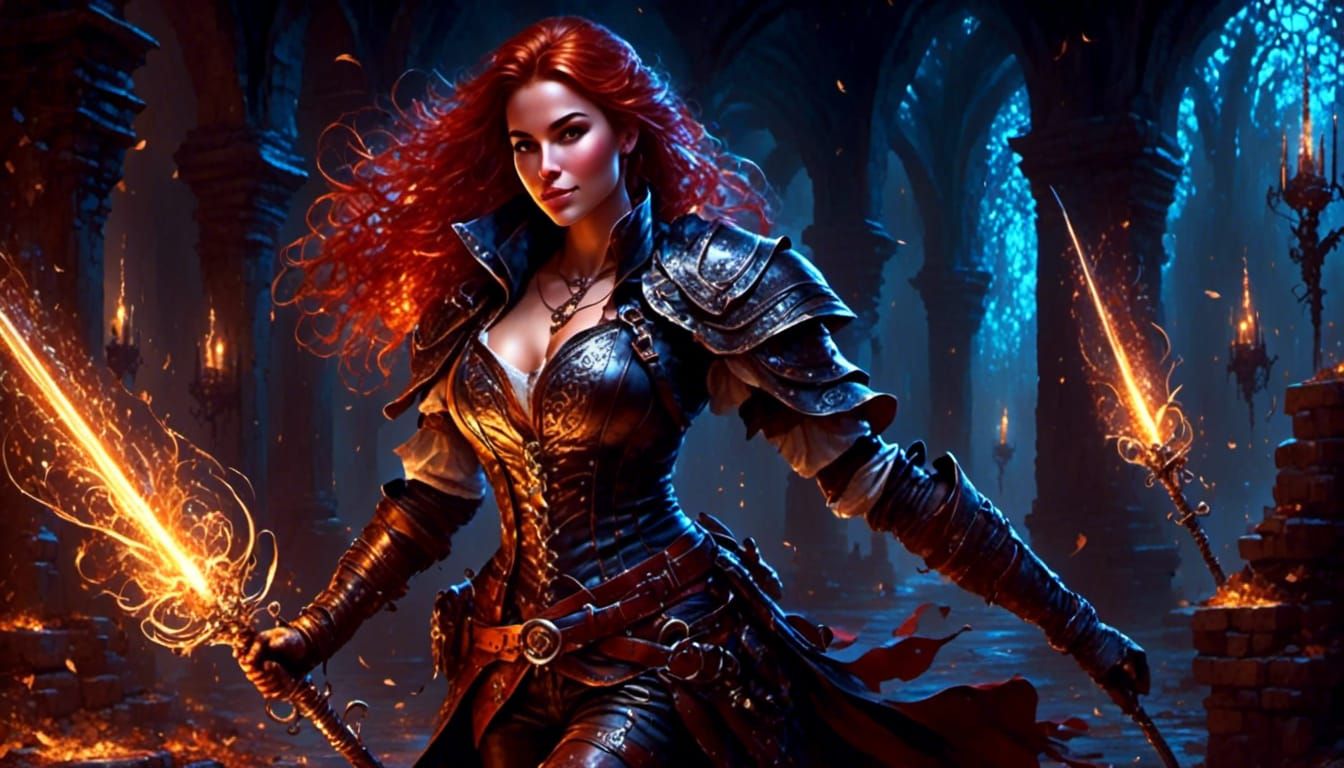 Fantasy Rogue Mage in a Dungeon Treasure Room