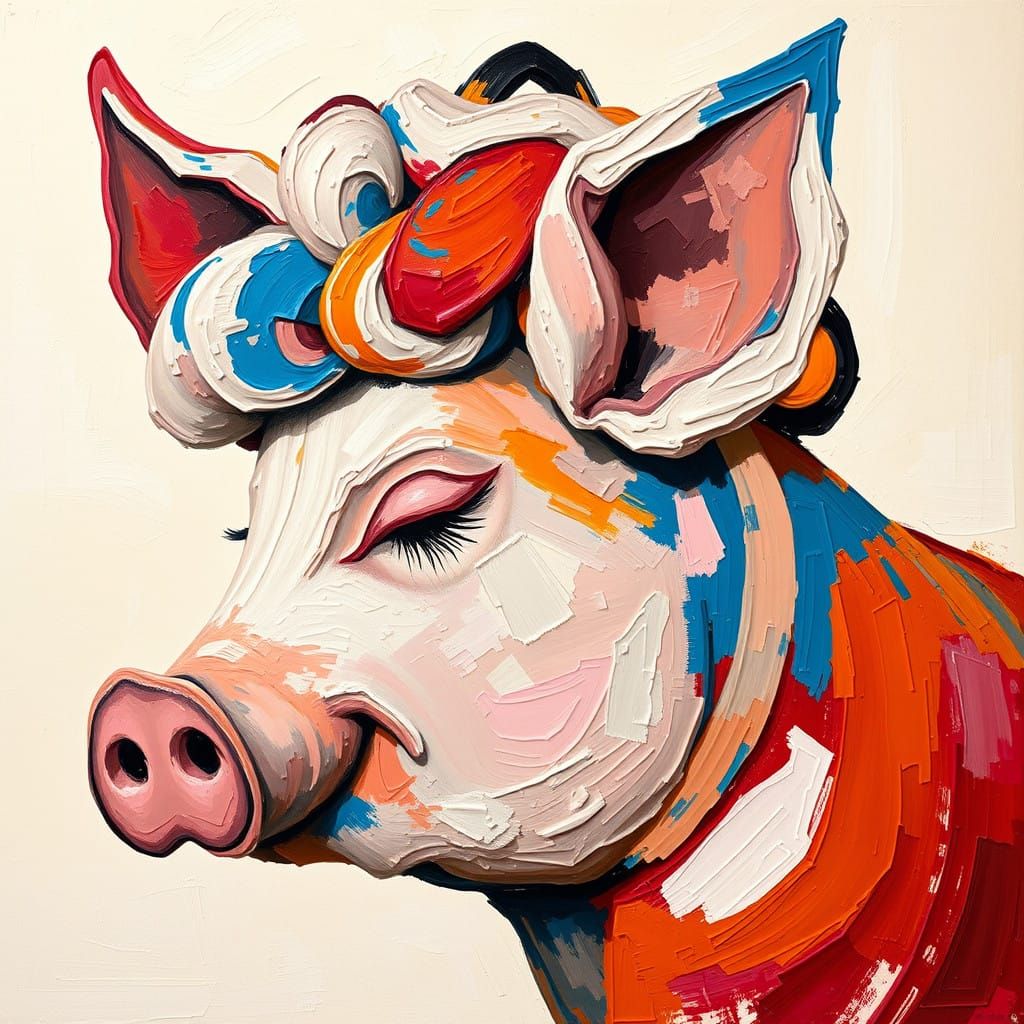 Expressive Pig in Vivid Impasto Oil Paint