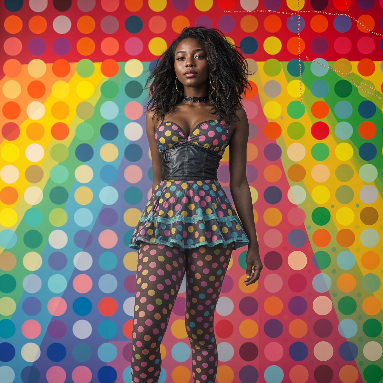 Rainbow Polka Dot Portrait of African Woman