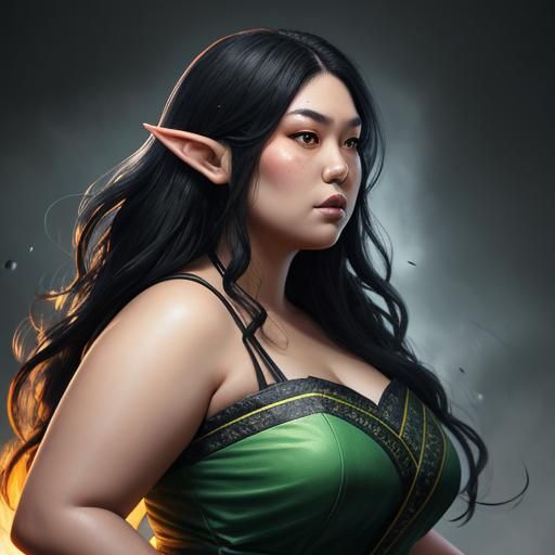Hyperrealistic Portrait of Plus-Size Elf Woman