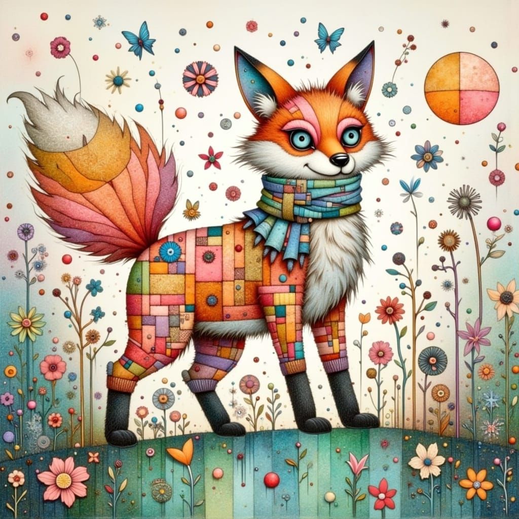 Whimsical Fox in Ancient Art Style
