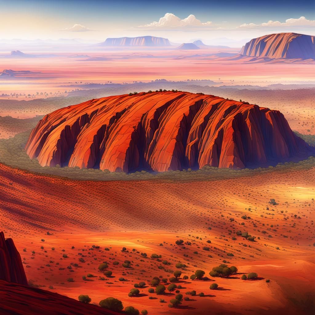 Surreal Watercolour Ayers Rock Landscape
