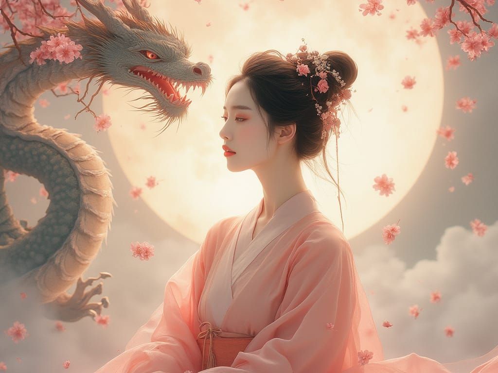 Han Dynasty Noblewoman in Soft Moonlight with Celestial Drag...