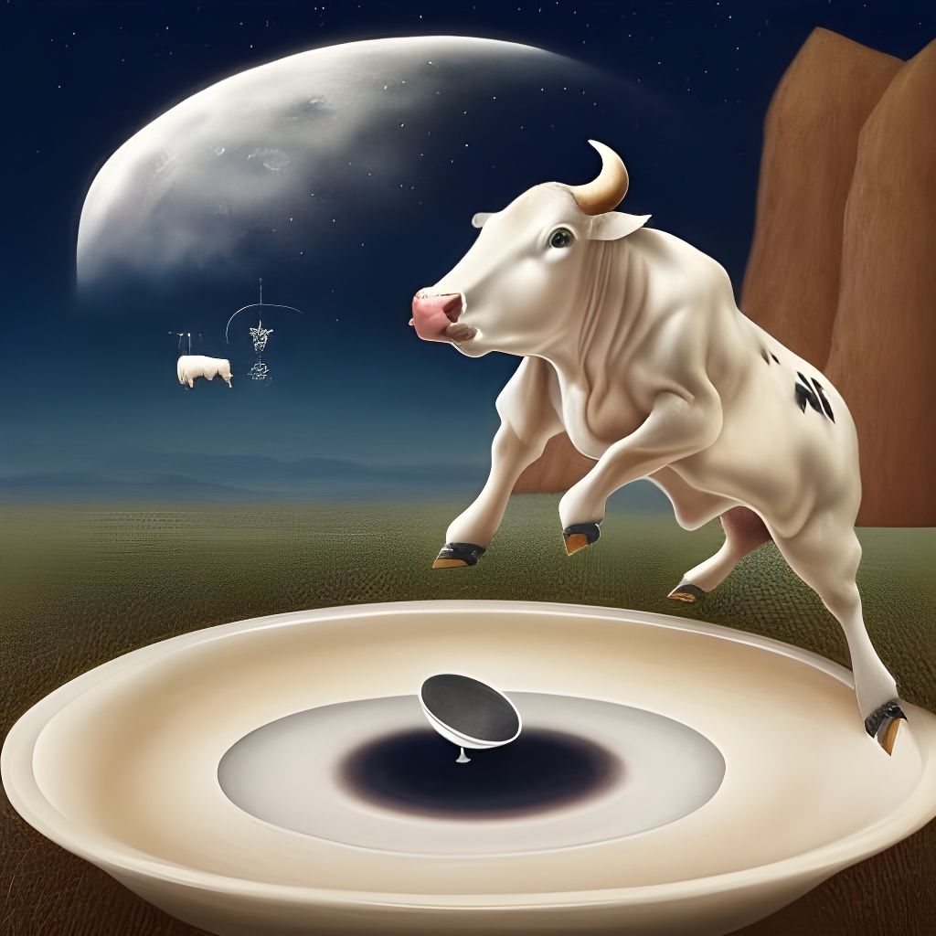 Cow Jumps Over The Moon in Surrealist Style