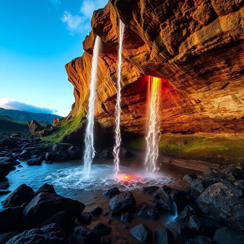 Lava Falls in a Dazzling Display of Fire and Water