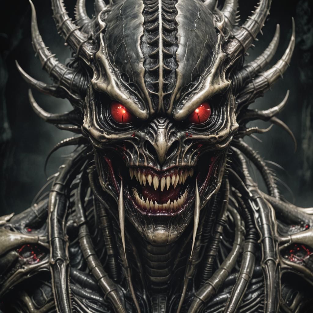 Biomechanical Horror: Reptilian-Insectoid Hybrid Close-Up